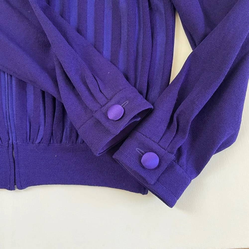 St John Santana Knit Jacket Women Royal Purple Y2K Large Old Money Preppy Logo - Picture 9 of 16